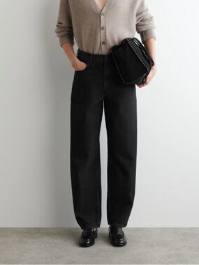 COS Black Neutral Barrel Straight Leg High Rise Quiet Luxury Old Money Trousers